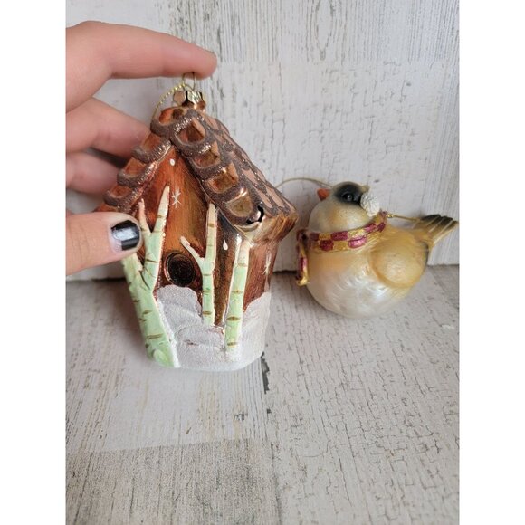 Bird house AS IS forest snow ornament Xmas set unique - Picture 3 of 8